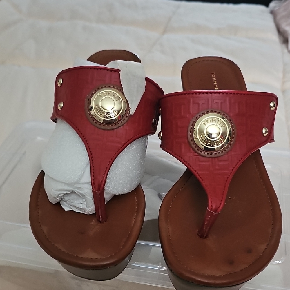 Tommy Hilfiger Red and Gold Women's Sandals
